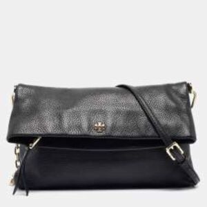 Tory Burch Black Foldover Crossbody Bag Purse Emerson Clutch Leather Spring Chic